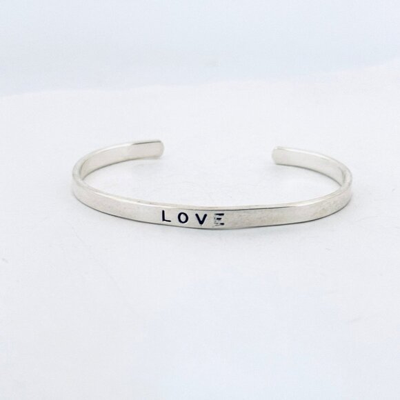 Estate Sterling Silver 925 Engraved "LOVE" Cuff Bracelet, Small Size, 6.87g - Picture 1 of 11
